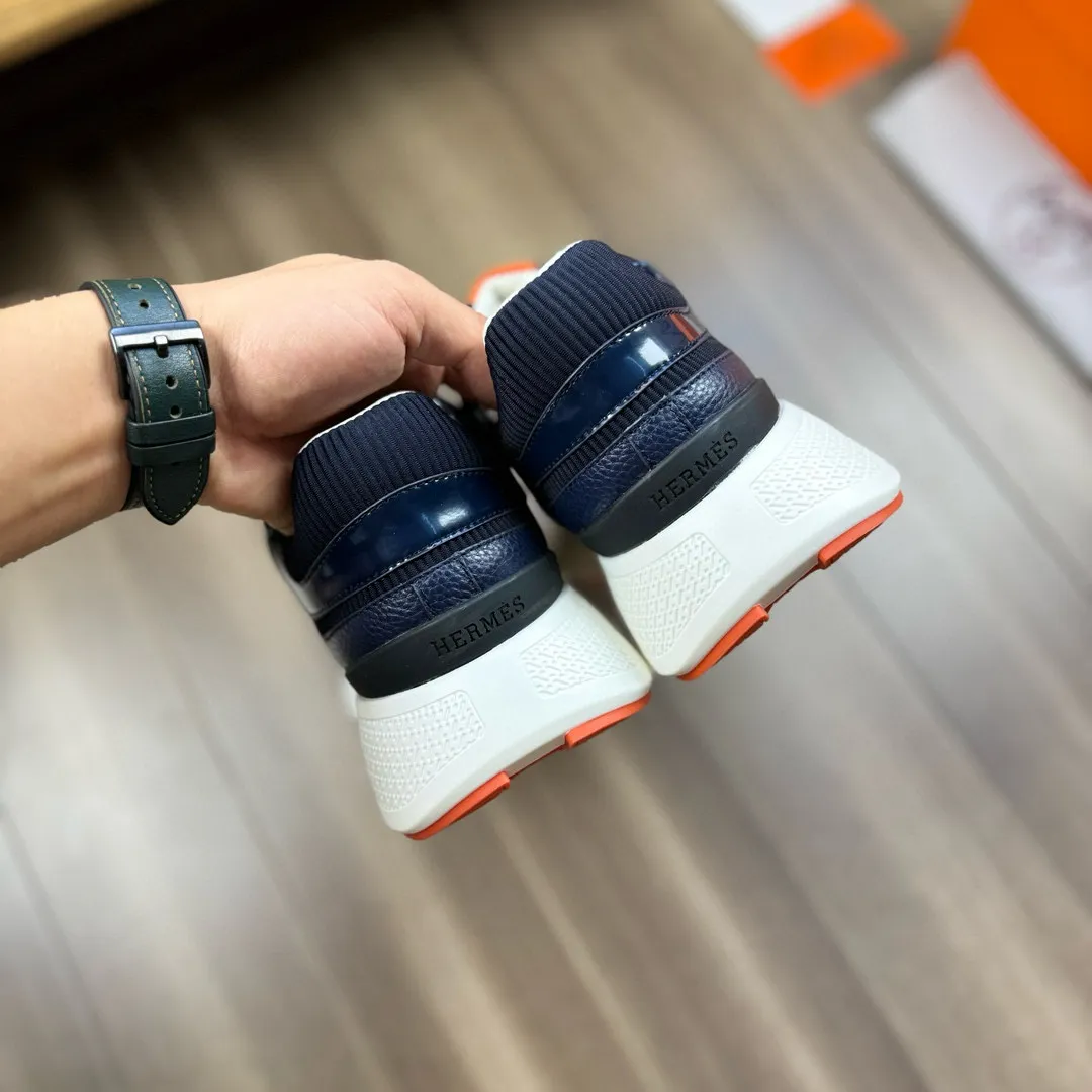 [HERMES] Hermès men's shoes 💰520💰 - High-end quality original order - Upper: 🔝 tumbled calfskin, high mercerized striped fabric, sewn brand H totem - Lining: water-dyed cowhide - Outsole: ultra-light T men's shoes 💰U foam rubber; two-color molded outsole - Super high quality control, fine workmanship: highlighted (high-end, luxury, grade) -Size :38-44, (45, customized)